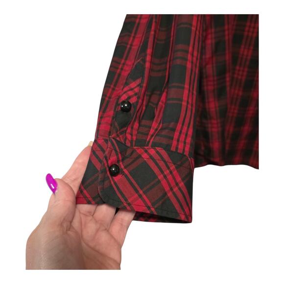 Talbots Womens Plus Size 22W Ruffle Blouse Red/Black Plaid Country Classic - Picture 6 of 10